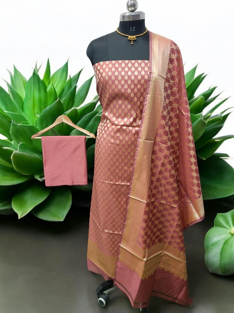 Premium Banarasi Silk Unstitched Salwar Suit - Leheriya