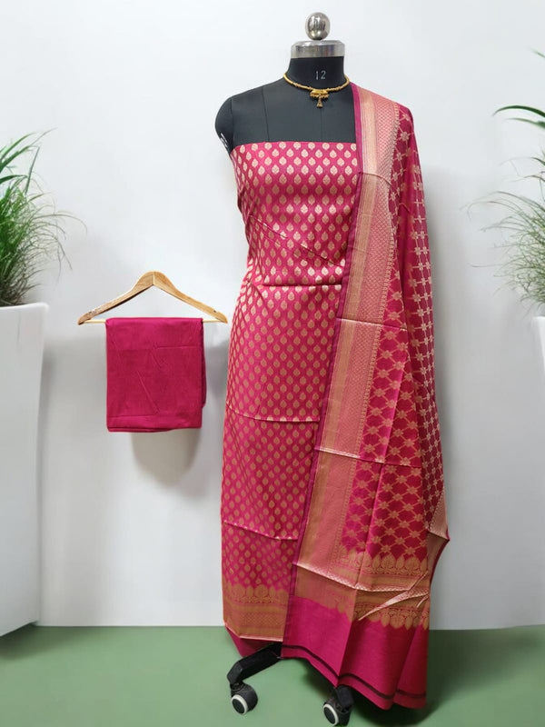 Premium Banarasi Silk Unstitched Salwar Suit - Leheriya