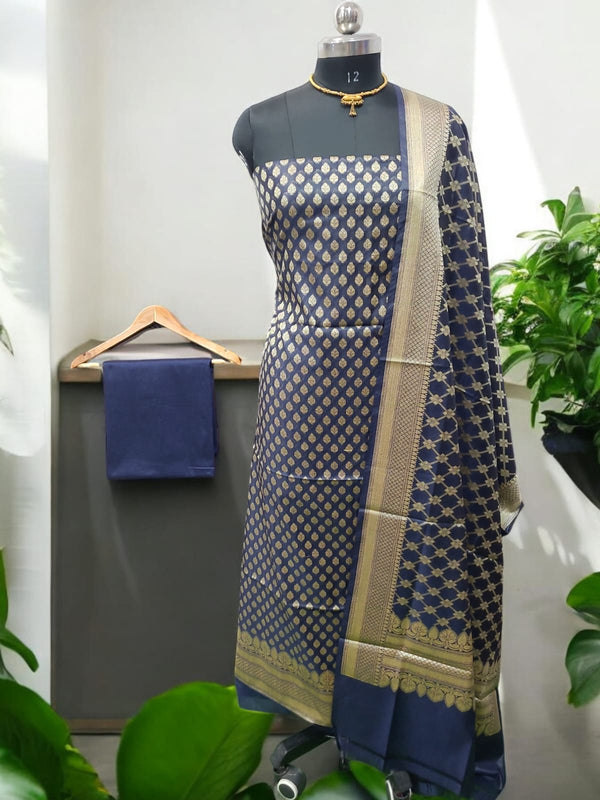Premium Banarasi Silk Unstitched Salwar Suit - Leheriya