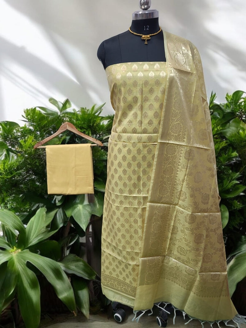 Premium Banarasi Silk Unstitched Salwar Suit - Leheriya