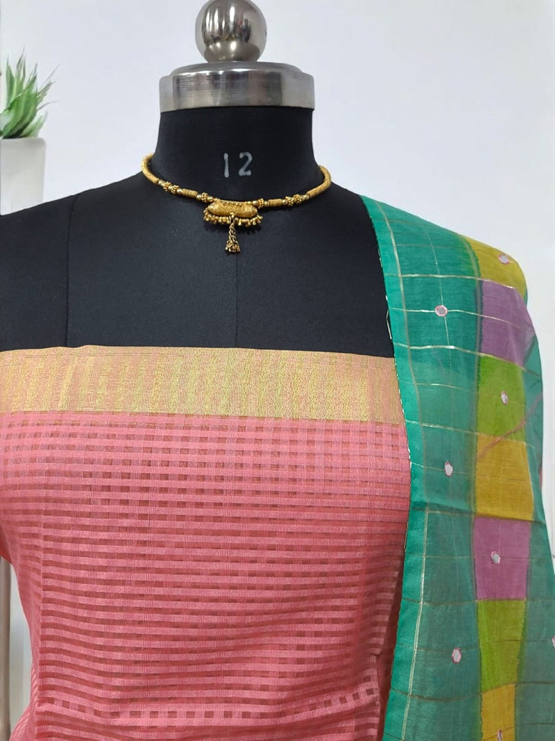 Premium Banarasi Silk Unstitched Salwar Suit - Leheriya