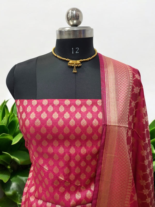 Premium Banarasi Silk Unstitched Salwar Suit - Leheriya