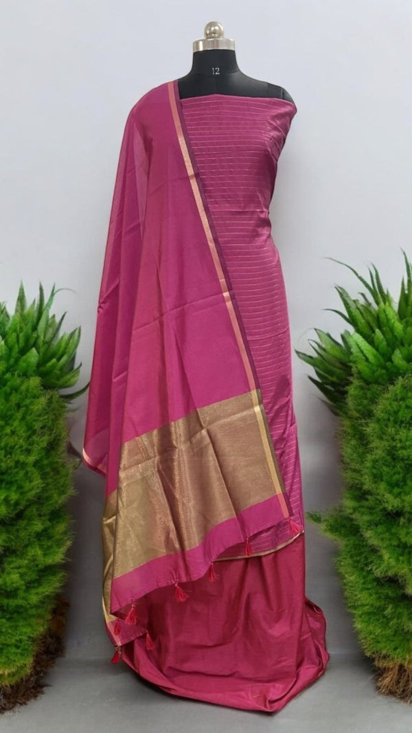 Premium Banarasi Silk Unstitched Salwar Suit - Leheriya