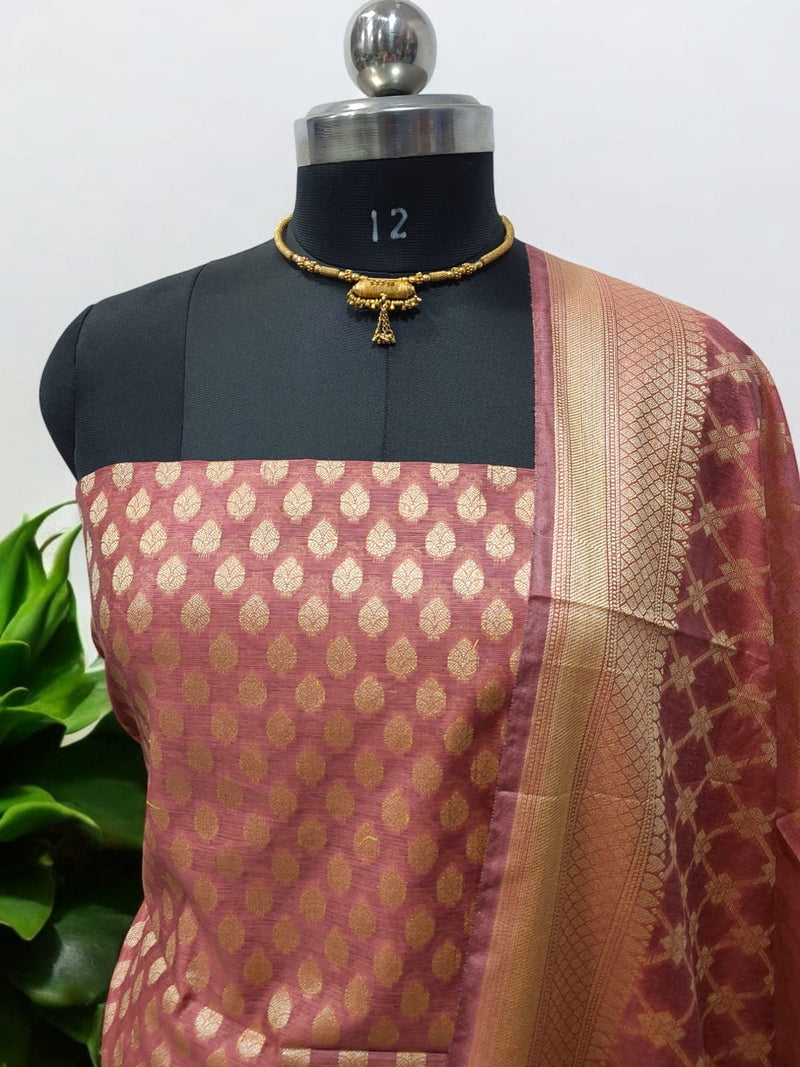 Premium Banarasi Silk Unstitched Salwar Suit - Leheriya