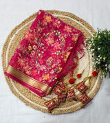 Premium Embroidery Work Organza Dupatta pink - Leheriya