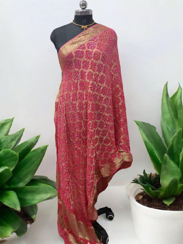 Premium Georgette Banarasi Bandhej Gharchola Dupatta Dark Pink Color - Leheriya