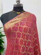 Premium Georgette Banarasi Bandhej Gharchola Dupatta Dark Pink Color - Leheriya