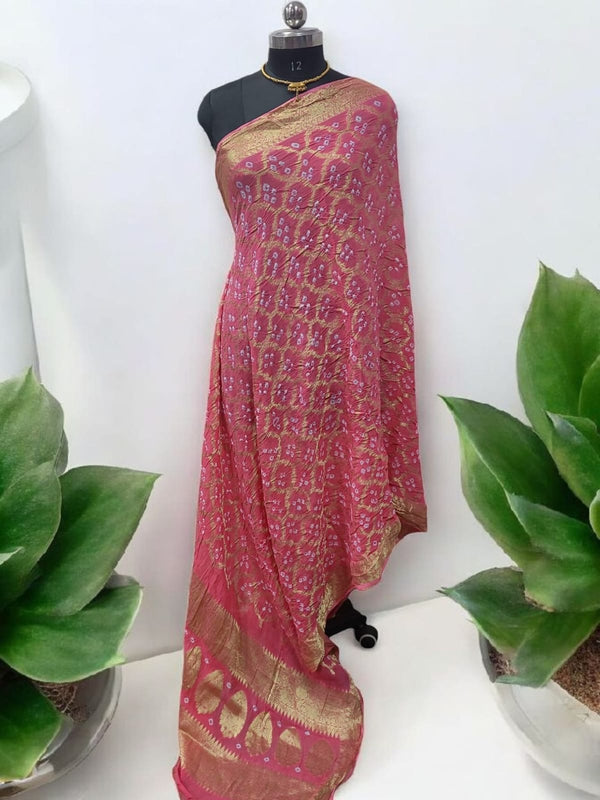 Premium Georgette Banarasi Bandhej Gharchola Dupatta Pink Color - Leheriya
