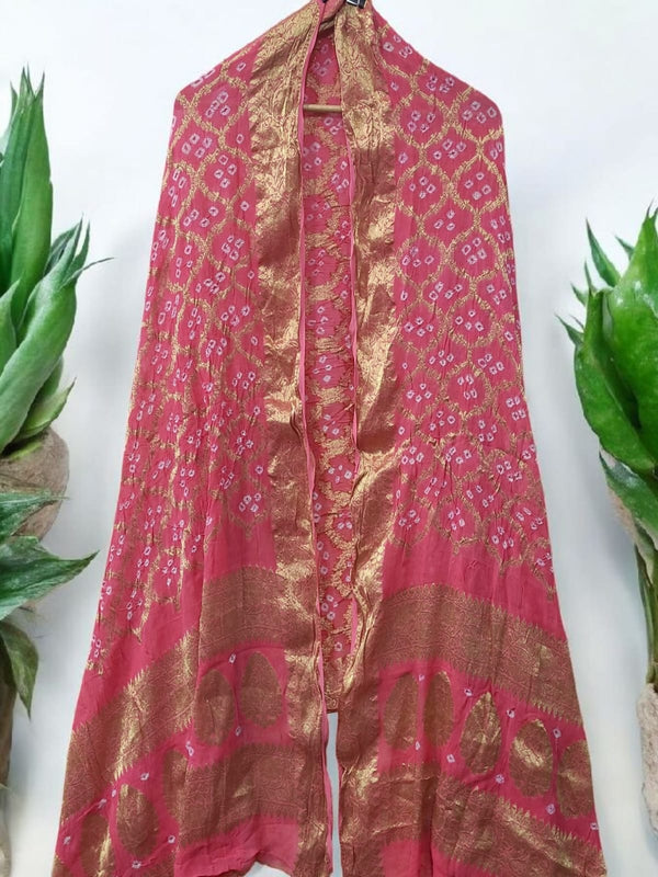 Premium Georgette Banarasi Bandhej Gharchola Dupatta Pink Color - Leheriya
