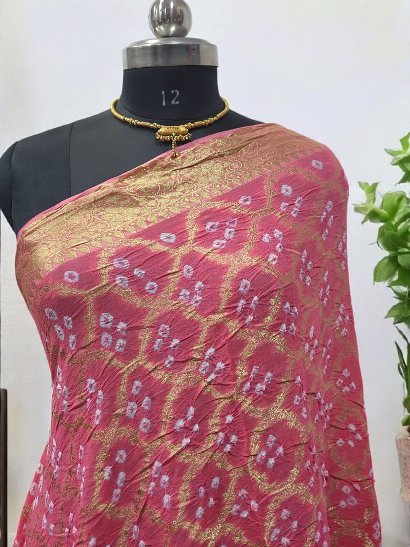 Premium Georgette Banarasi Bandhej Gharchola Dupatta Pink Color - Leheriya