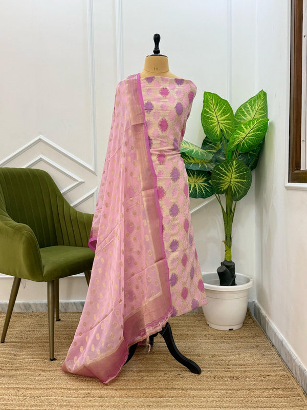 Premium Georgette Booti Rangkat Dye 3 Pc Unstitched Salwar Suit - Leheriya