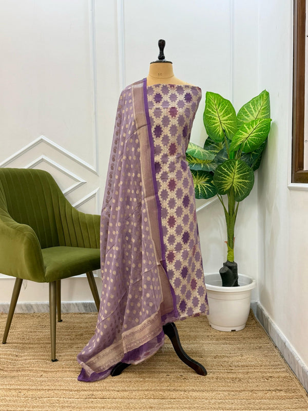 Premium Georgette Booti Rangkat Dye 3 Pc Unstitched Salwar Suit - Leheriya