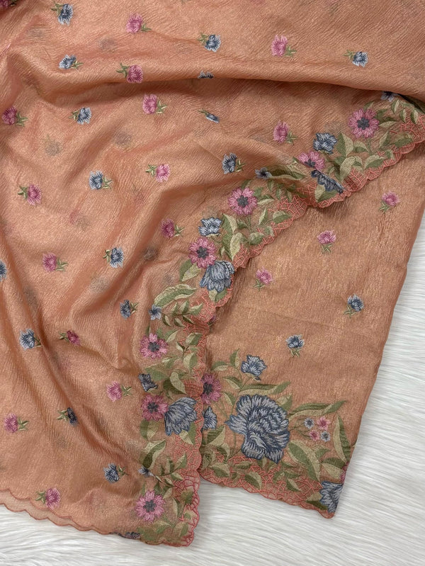 Premium Georgette Tissue Crush Fancy Embroidery 3 Pc Unstitched Salwar Suit - Leheriya