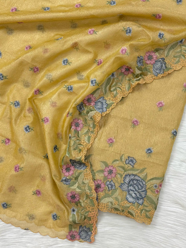 Premium Georgette Tissue Crush Fancy Embroidery 3 Pc Unstitched Salwar Suit - Leheriya