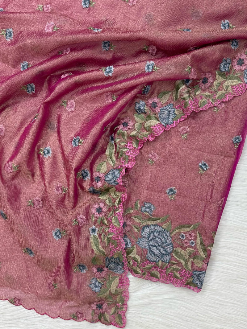Premium Georgette Tissue Crush Fancy Embroidery 3 Pc Unstitched Salwar Suit - Leheriya