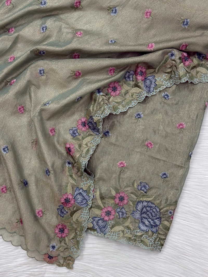 Premium Georgette Tissue Crush Fancy Embroidery 3 Pc Unstitched Salwar Suit - Leheriya