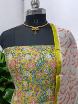 Premium Hand Block Print Chanderi Silk 3 pc Salwar Suit - Leheriya