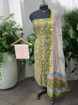 Premium Hand Block Print Chanderi Silk 3 pc Salwar Suit - Leheriya