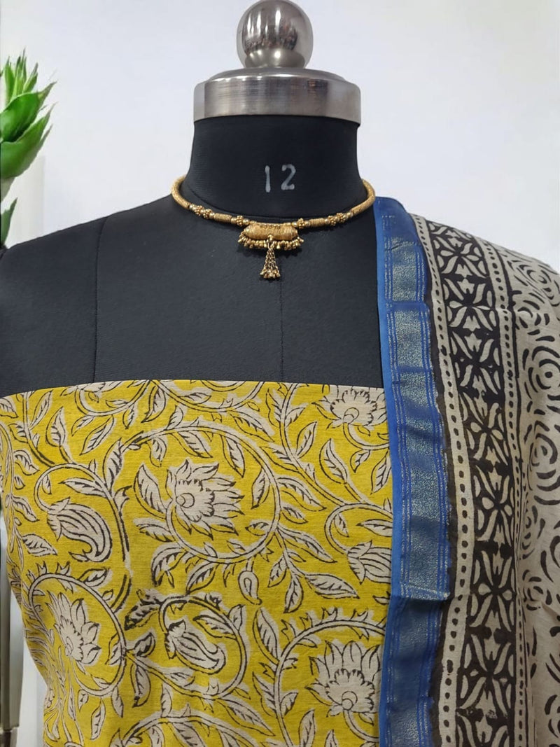 Premium Hand Block Print Chanderi Silk 3 pc Salwar Suit - Leheriya