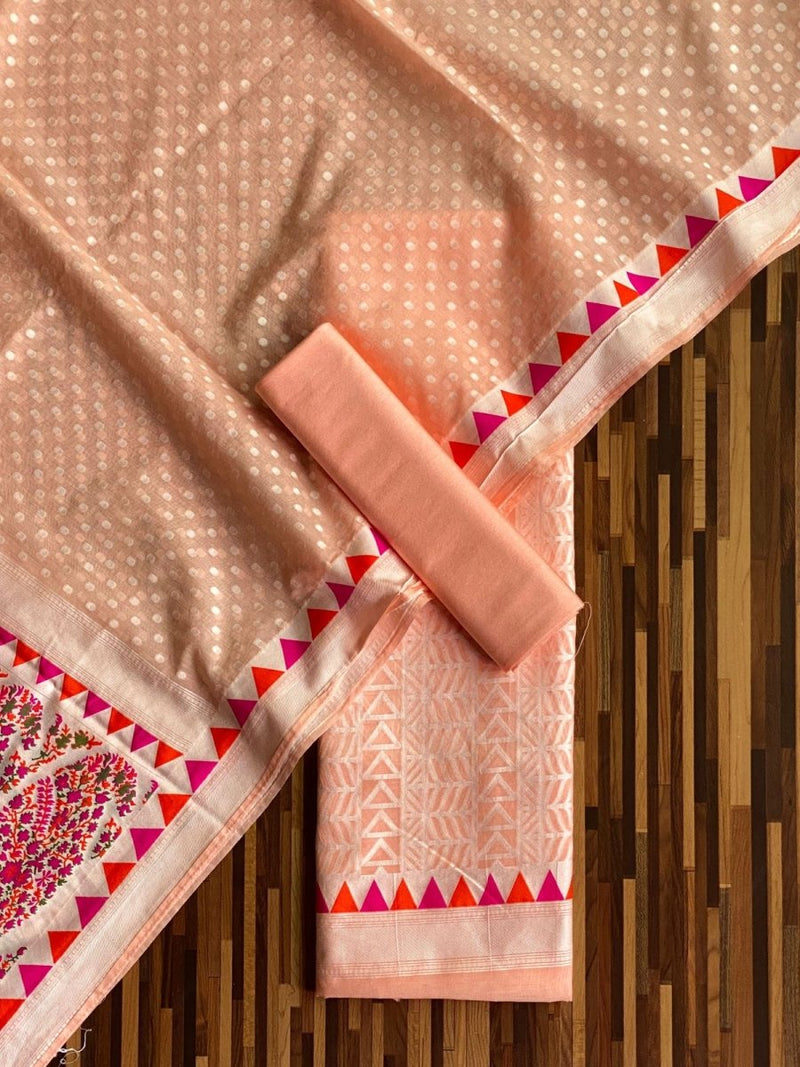 PREMIUM HANDLOOM COTTON SILK SUIT | Peach | - Leheriya