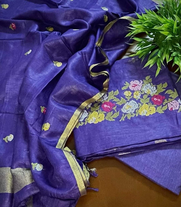 Premium Quality Bhagalpuri Cotton Salwar Suit with Resham Work - Leheriya