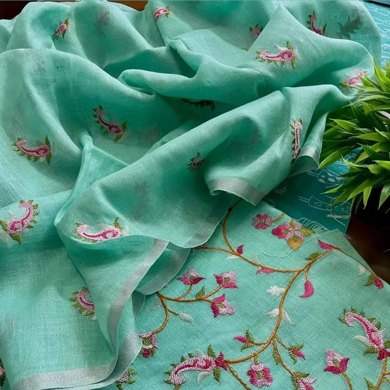 Premium Quality Bhagalpuri Cotton Salwar Suit with Resham Work - Leheriya