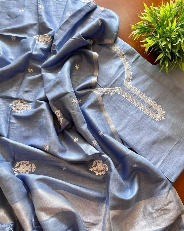 Premium Quality Bhagalpuri Cotton Salwar Suit with Resham Work - Leheriya