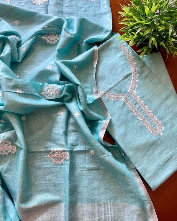 Premium Quality Bhagalpuri Cotton Salwar Suit with Resham Work - Leheriya