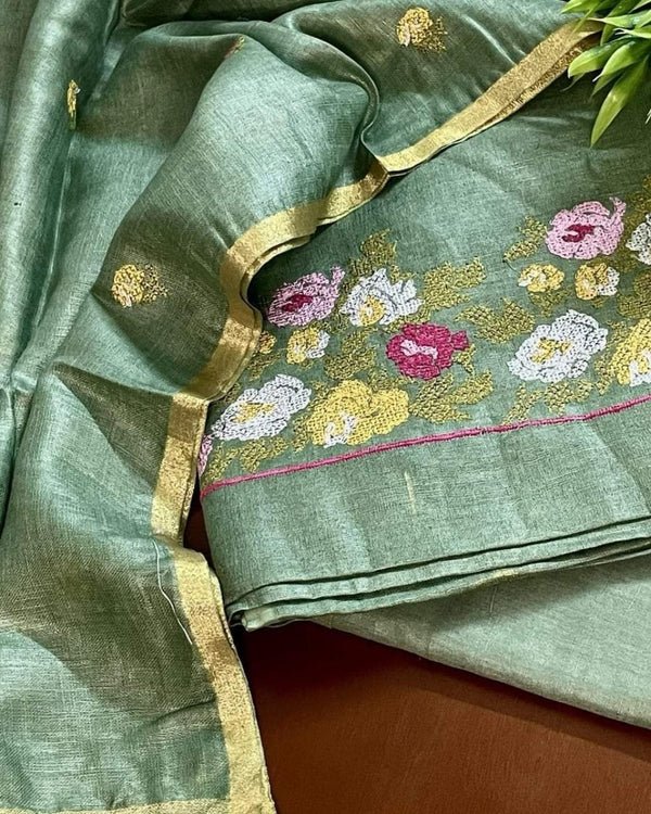 Premium Quality Bhagalpuri Cotton Salwar Suit with Resham Work - Leheriya
