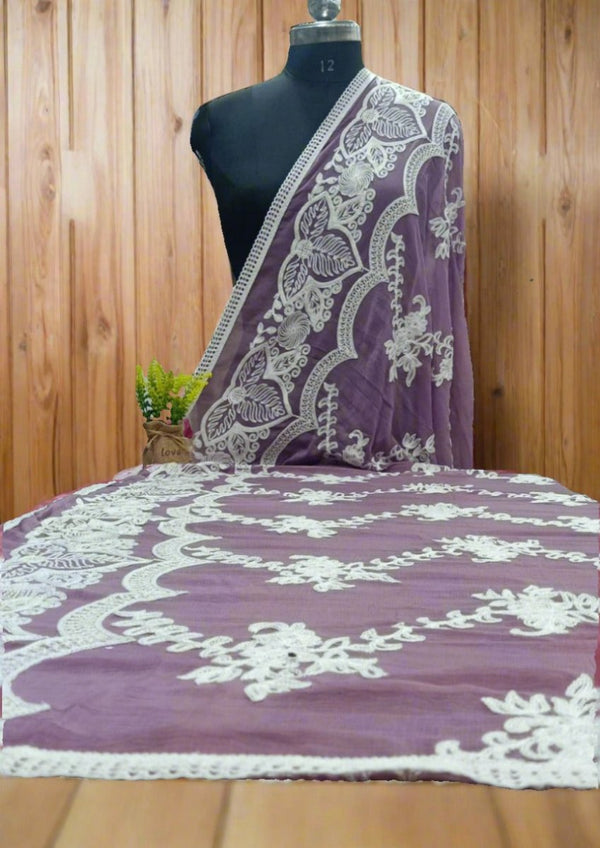 Premium Quality Chiffon Dupatta with Karachi Embroidery - Leheriya