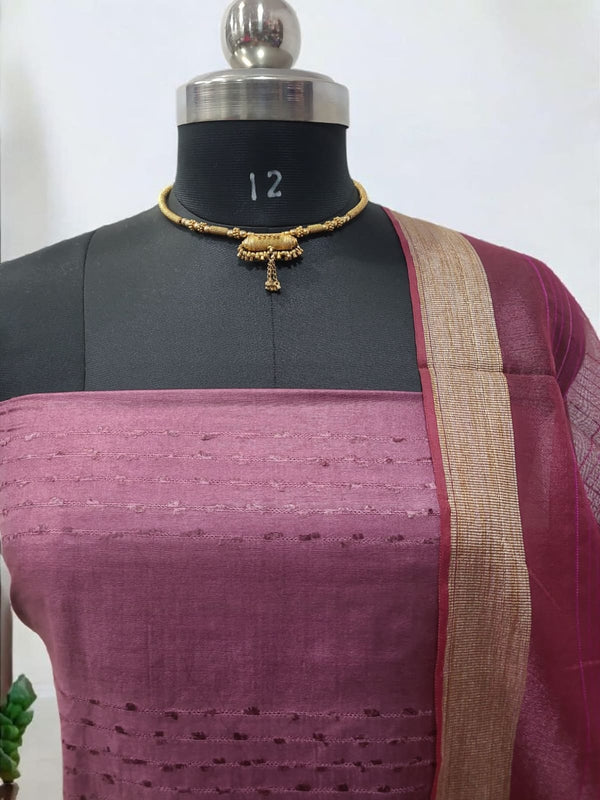 Premium Quality Katan Silk 3Pc Unstitched Slawar Suit with Chanderi Dupatta - Leheriya