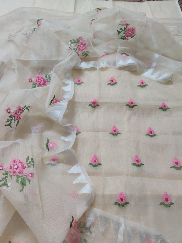 Premium Quality Kota Doria Cotton Cross Stitch Embroidered Salwar Suit - Leheriya