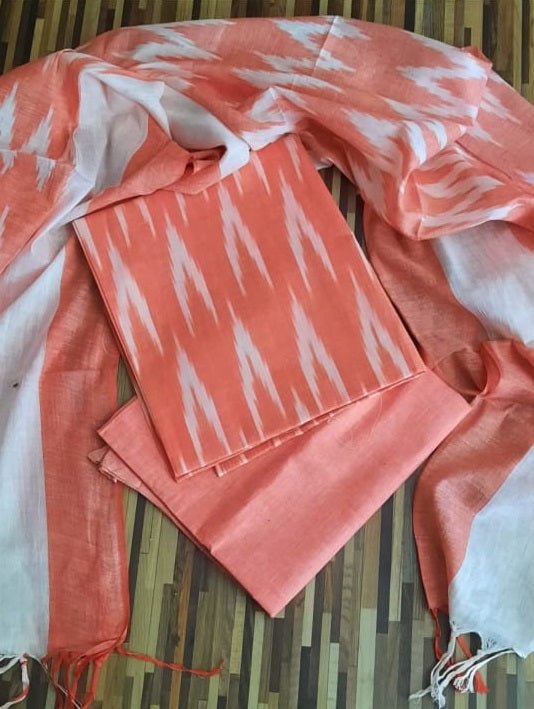 Premium Quality Linen Cotton Ikat Weaving Salwar Suit - Leheriya