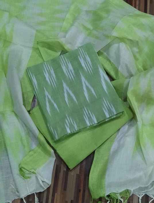 Premium Quality Linen Cotton Ikat Weaving Salwar Suit - Leheriya