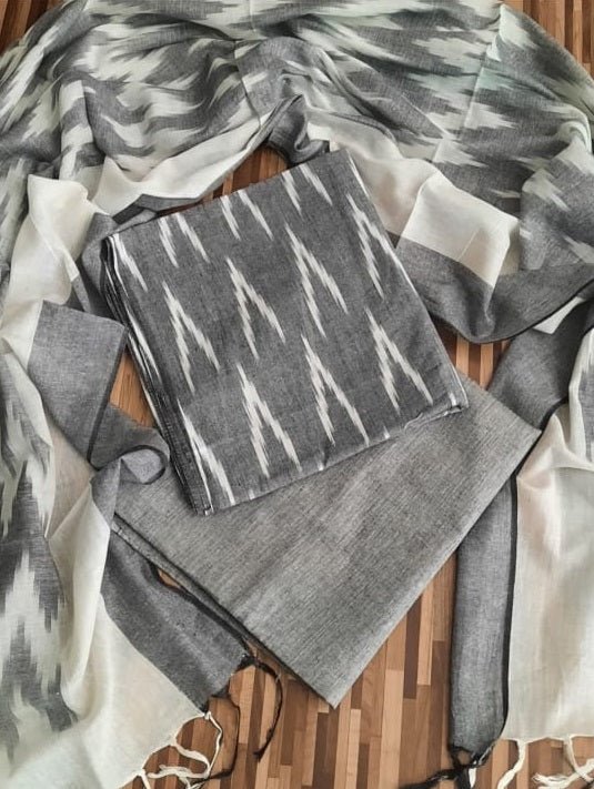 Premium Quality Linen Cotton Ikat Weaving Salwar Suit - Leheriya