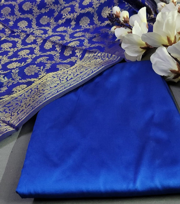 Premium Quality Plain Silk Suit with Banarasi Silk Dupatta - Leheriya