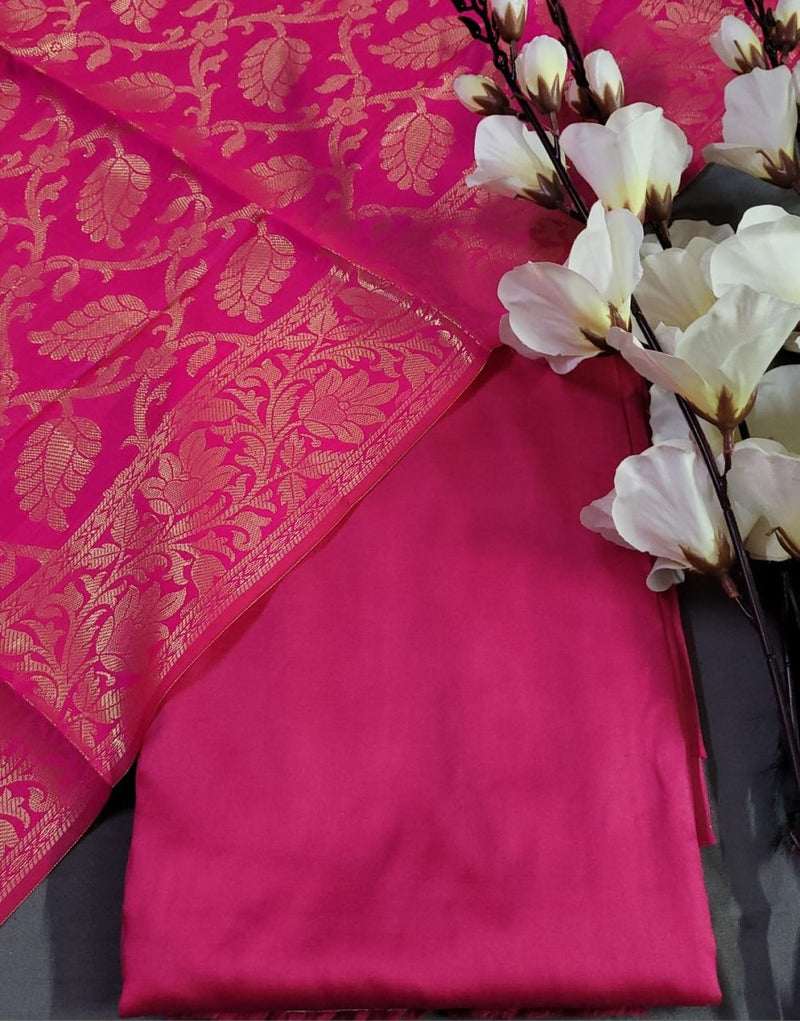 Premium Quality Plain Silk Suit with Banarasi Silk Dupatta - Leheriya