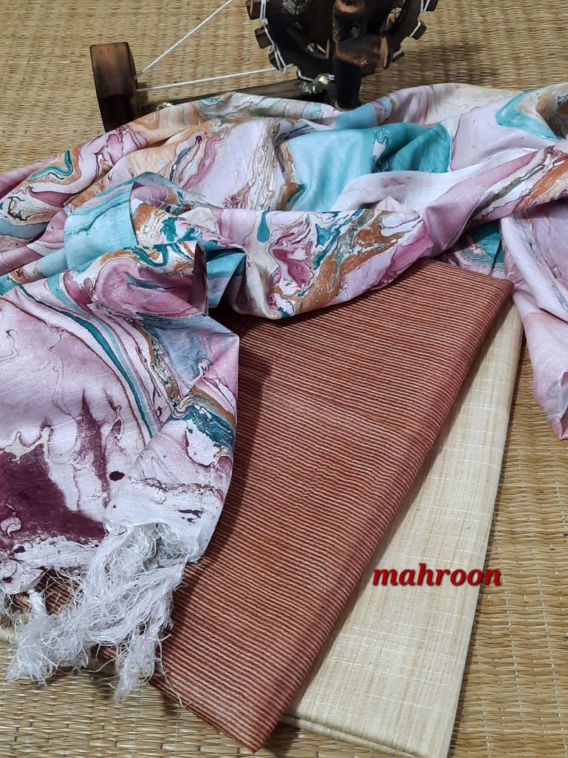 Premium Quality Silk Salwar Suit with Marble Print Silk Dupatta - Leheriya