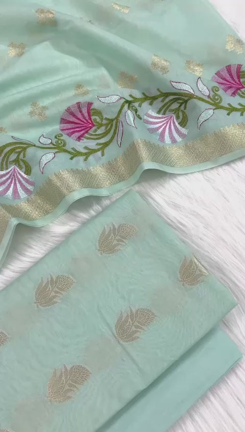 Banarasi Suit With Thread Embroidery Dupatta