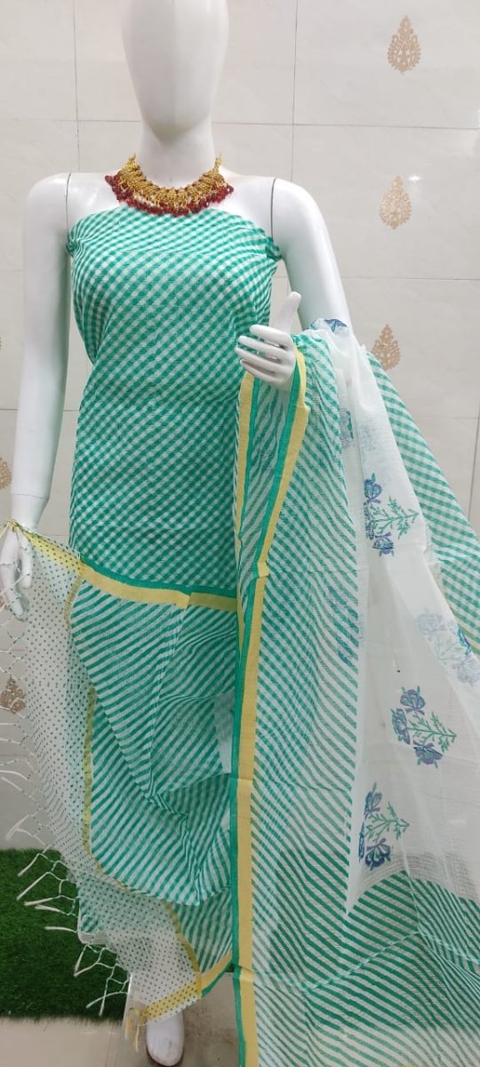 Printed Kota Doria Leheriya Salwar Suit - Leheriya