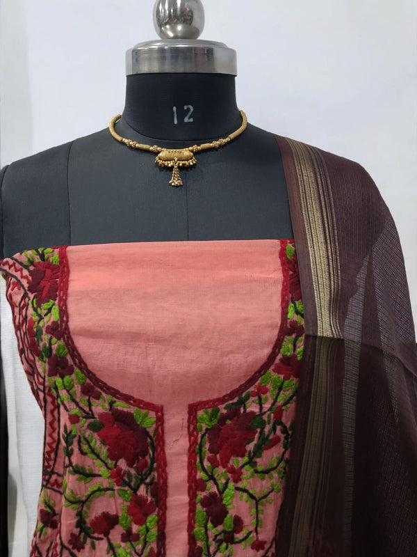 Punjabi Phulkari Cotton 2 pc Salwar Suit with Kota Doria Dupatta - Leheriya