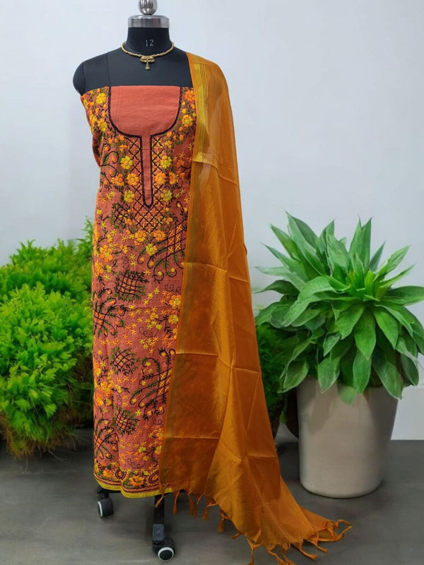 Punjabi Phulkari Cotton 2 pc Salwar Suit with Kota Doria Dupatta - Leheriya