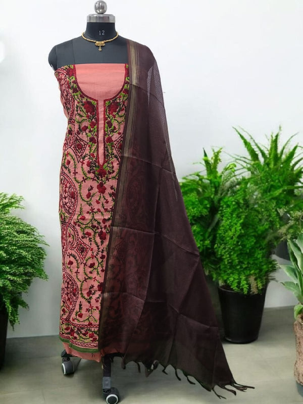 Punjabi Phulkari Cotton 2 pc Salwar Suit with Kota Doria Dupatta - Leheriya