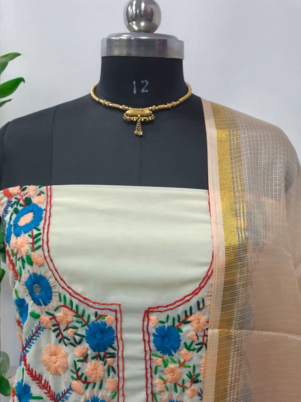 Punjabi Phulkari Georgette 2 pc Salwar Suit with Kota Doria Dupatta - Leheriya