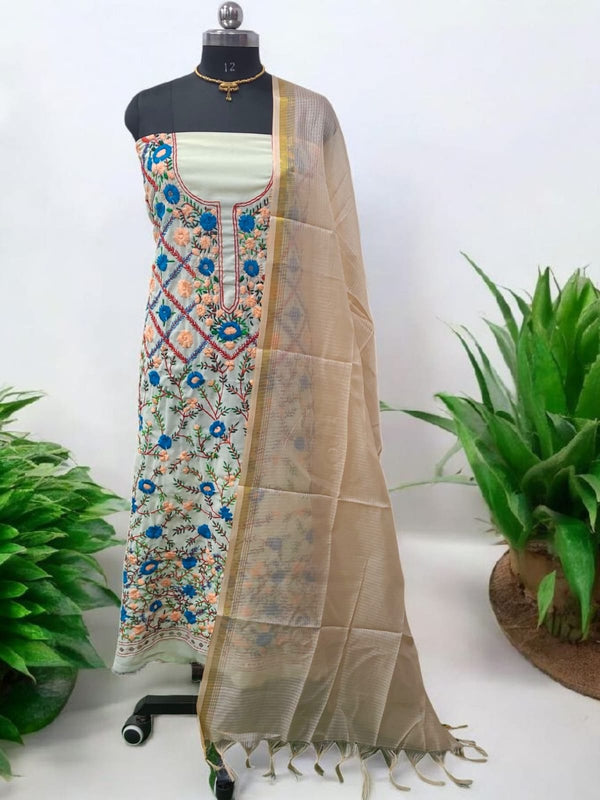 Punjabi Phulkari Georgette 2 pc Salwar Suit with Kota Doria Dupatta - Leheriya