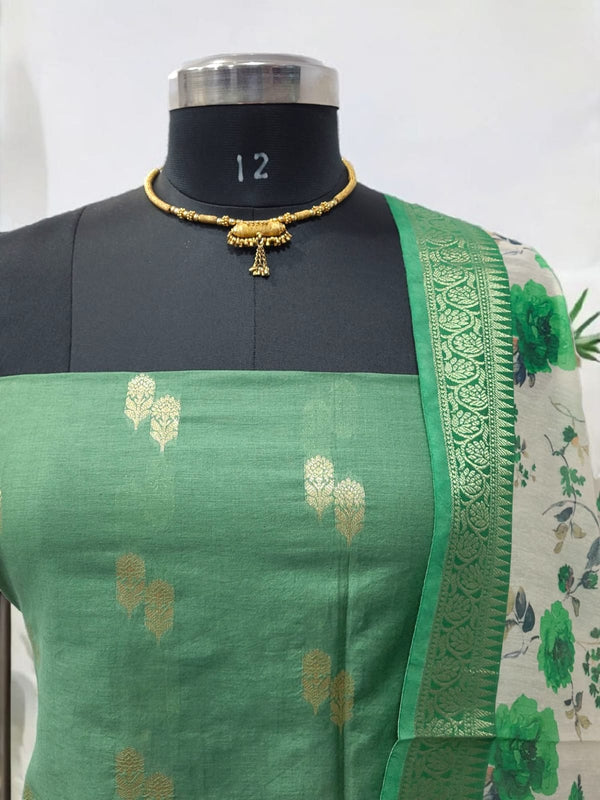 Pure Banarasi Chanderi Zari Booti Weaved Suit With Chanderi Silk Digital Print Dupatta - Leheriya