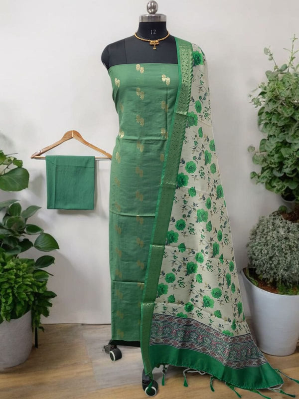 Pure Banarasi Chanderi Zari Booti Weaved Suit With Chanderi Silk Digital Print Dupatta - Leheriya