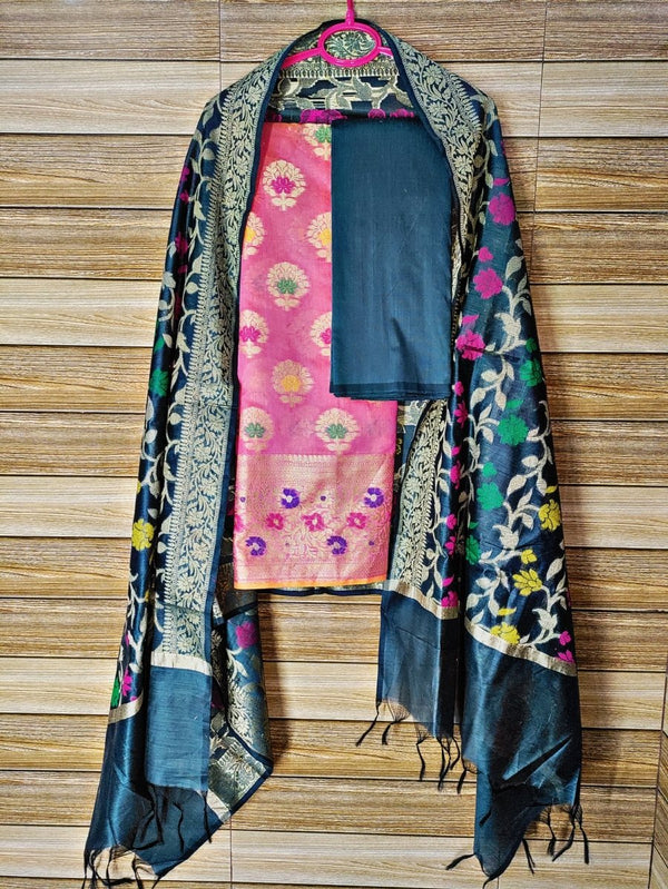Pure Banarasi Cotton Silk Alfi Unstitched Salwar Suit - Leheriya