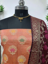 Pure Banarasi Cotton Silk Alfi Unstitched Salwar Suit - Leheriya