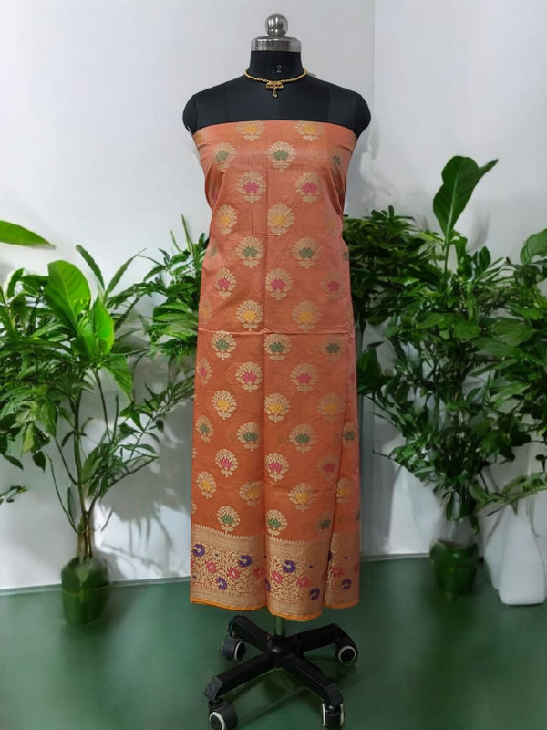 Pure Banarasi Cotton Silk Alfi Unstitched Salwar Suit - Leheriya